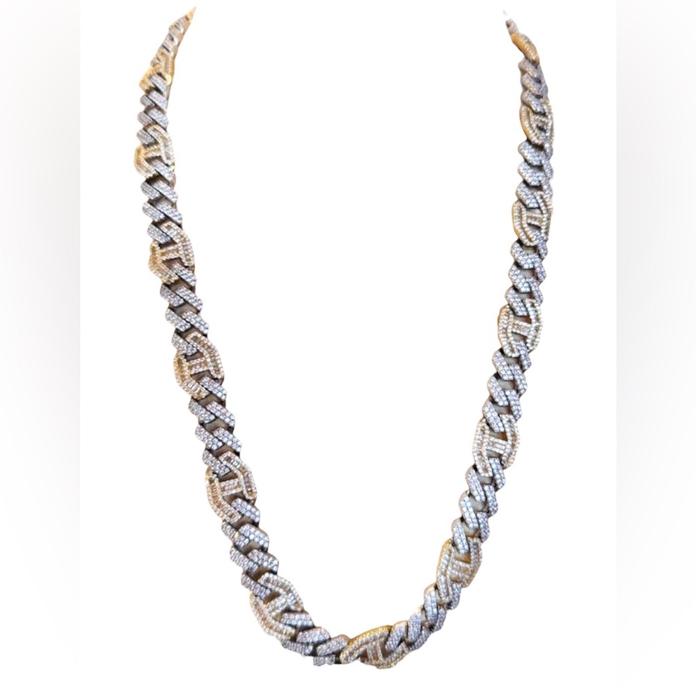 Dazzling Two-Tone Mens Necklace Cuban Link Iced Out